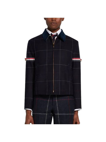 Men's Herringbone Wool Blazer Jacket Blue - THOM BROWNE - BALAAN.