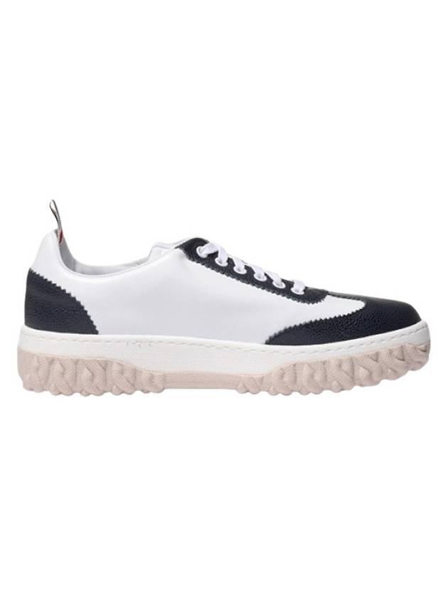 Calf Suede Cable Knit Low Top Sneakers White Navy - THOM BROWNE - BALAAN 2