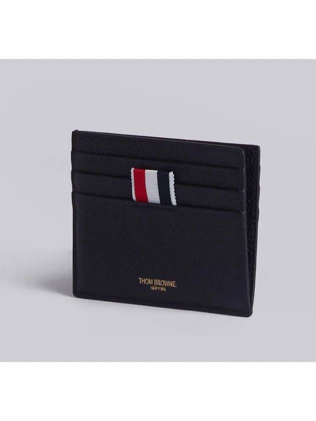 Pebble Grain Leather Stripe Note Compartment Card Wallet Black - THOM BROWNE - BALAAN 3