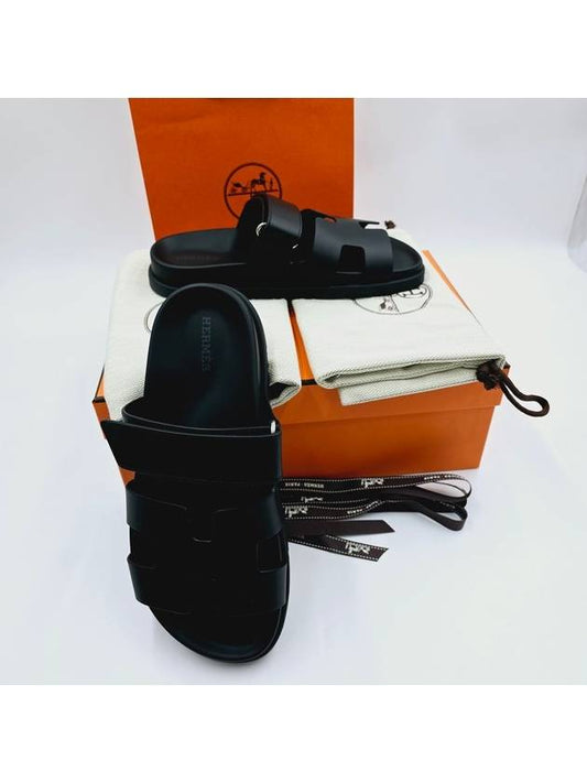 Women Slippers Chypre Black Sandals - HERMES - BALAAN 2