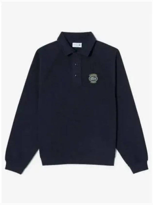 Men s badge match half zip polo type sweatshirt dark navy - LACOSTE - BALAAN 1