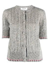 Cable Pointelle Striped Donegal Wool Short Sleeve Cardigan Light Grey - THOM BROWNE - BALAAN 2