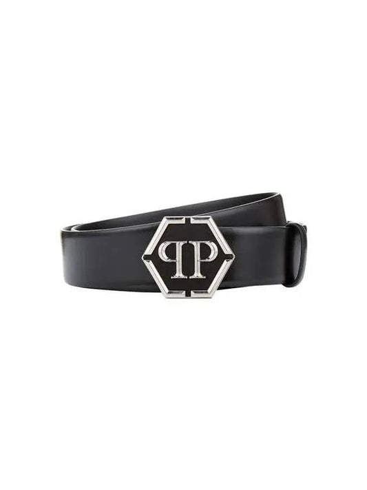 Men's hexagon buckle leather belt black 271221 - PHILIPP PLEIN - BALAAN 1