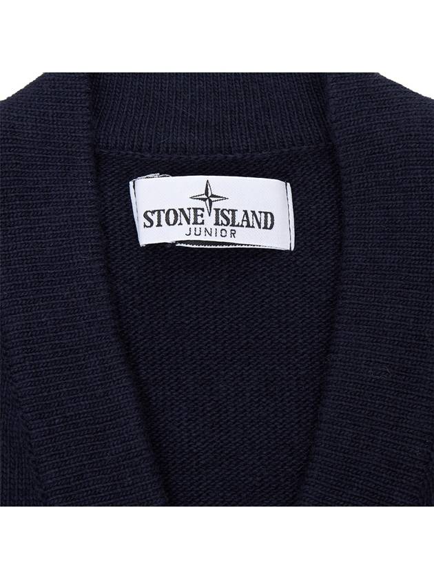 Kids Wappen Patch V-Neck Knit Cardigan Navy - STONE ISLAND - BALAAN 7