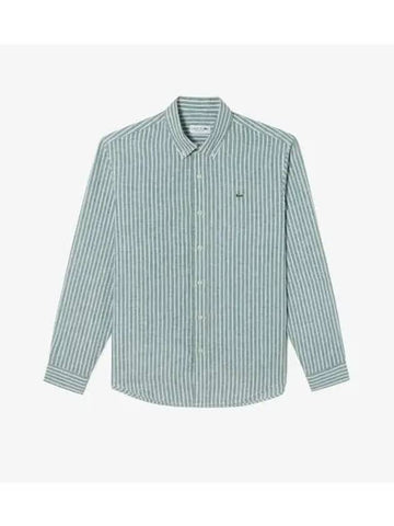 Men s Linen Striped Shirt Green - LACOSTE - BALAAN 1