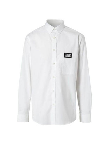 Men's Logo Detail Stretch Cotton Long Sleeve Shirt White - BURBERRY - BALAAN 1