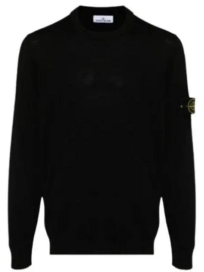 Logo Patch Crewneck Virgin Wool Knit Top Black - STONE ISLAND - BALAAN 2