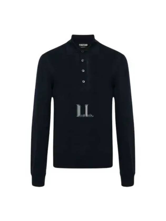 Knit Wool Long Sleeve Polo Shirt Navy - TOM FORD - BALAAN 2