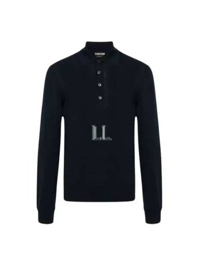 Knit Wool Long Sleeve Polo Shirt Navy - TOM FORD - BALAAN 2