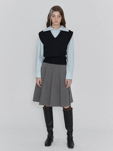 Wool Gathered Pleated Skirt Grey - LOYALDECIDE - BALAAN 1