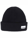 Logo Patch Knit Beanie Black - GANNI - BALAAN 2