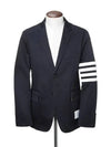 4 Bar Armband Cotton Blazer Jacket Navy - THOM BROWNE - BALAAN 2