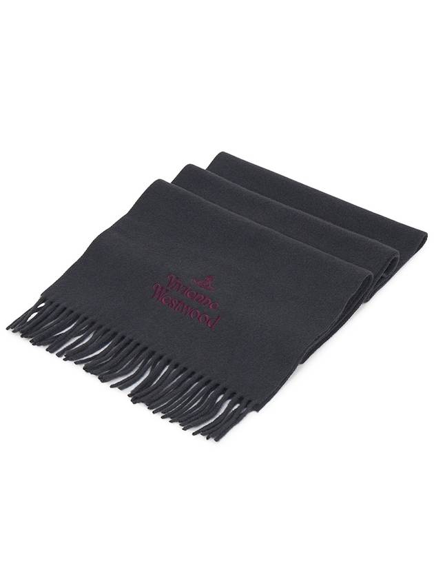 Logo Wool Fringe Muffler Grey - VIVIENNE WESTWOOD - BALAAN 3