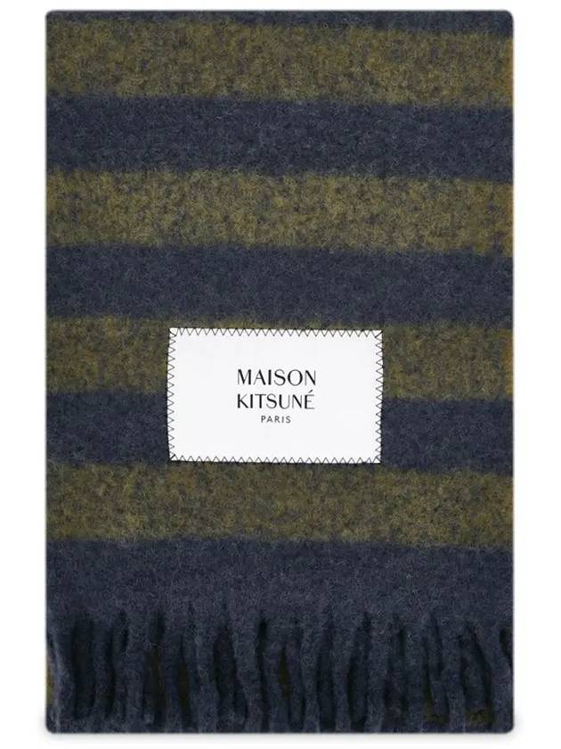 Women's Logo Patch Ink Blue Khaki Muffler LM06202WA0019 IBK - MAISON KITSUNE - BALAAN 3