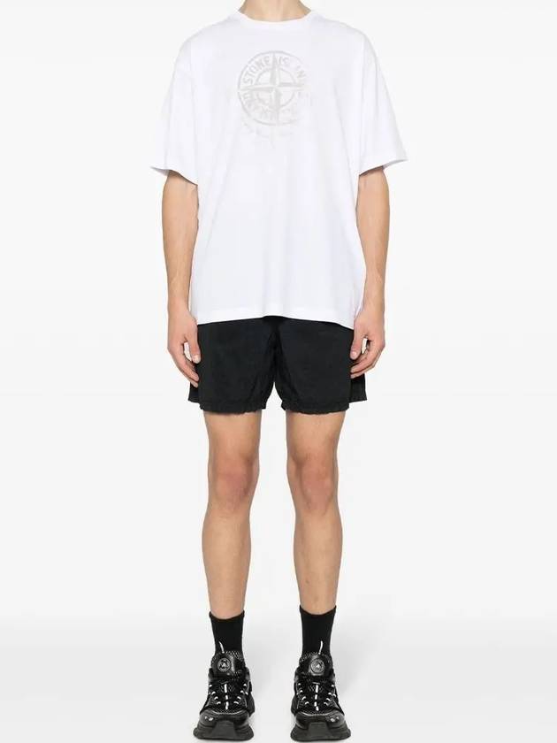 Men's Logo Print Crew Neck Short Sleeve T-Shirt White - STONE ISLAND - BALAAN 5