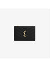 Grain Leather Quilted Stitch Card Wallet Black - SAINT LAURENT - BALAAN 2