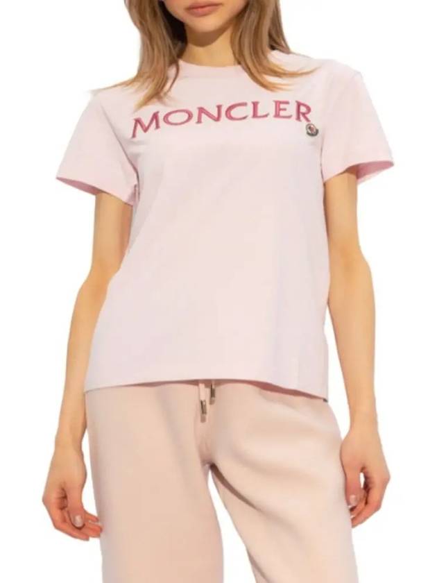 Women s Lettering Embroidery Logo Short Sleeve T Shirt Pink 8C00006 829HP 50B - MONCLER - BALAAN 3