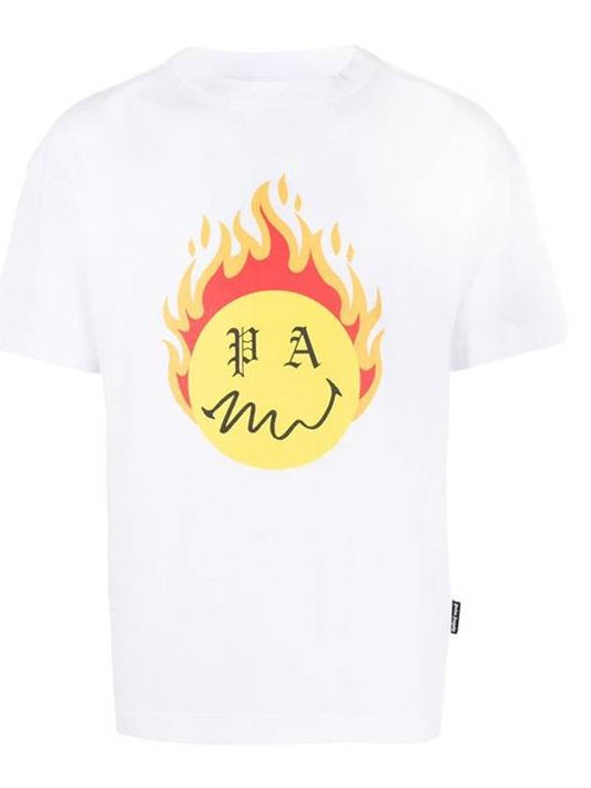 Burning Head Short Sleeve T-Shirt White - PALM ANGELS - 1