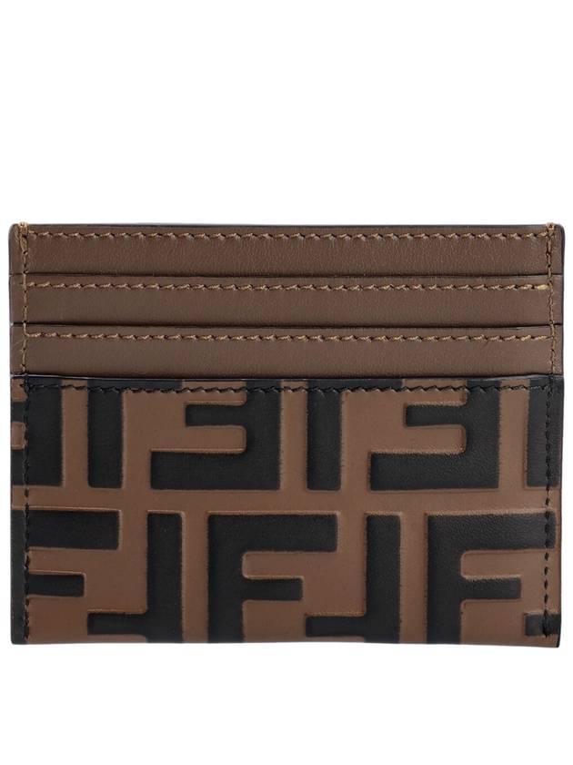 Logo Diamond Leather Card Wallet Brown - FENDI - BALAAN 3