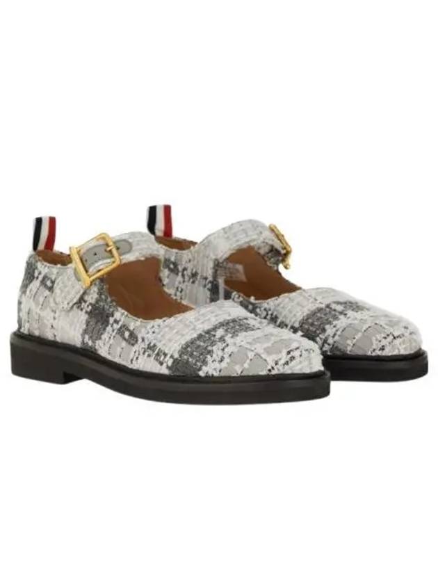 Tartan Check Tweed Ballerina Shoes Medium Grey - THOM BROWNE - BALAAN 2