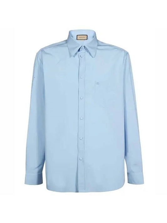 GG Embroidery Poplin Cotton Shirt Blue - GUCCI - BALAAN 1