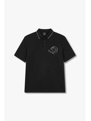 Men s Eagle Embroidered Pique Polo Shirt Black - ARMANI EXCHANGE - BALAAN 1