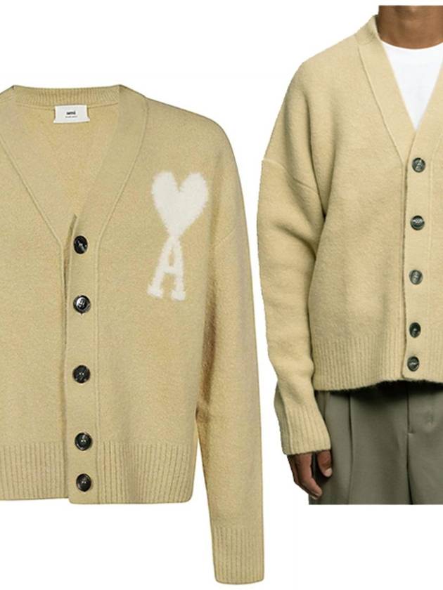 Heart Logo Oversized Cardigan Beige - AMI - BALAAN 7