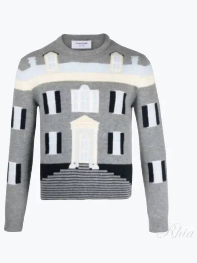 House Intarsia Wool Knit Top Light Grey - THOM BROWNE - BALAAN 2