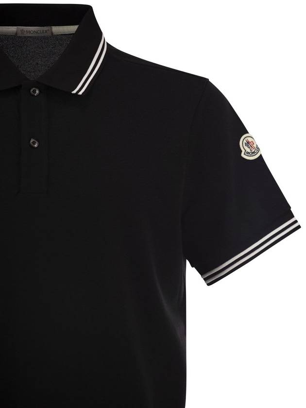 Cotton pique polo shirt with striped hemline - MONCLER - BALAAN 4