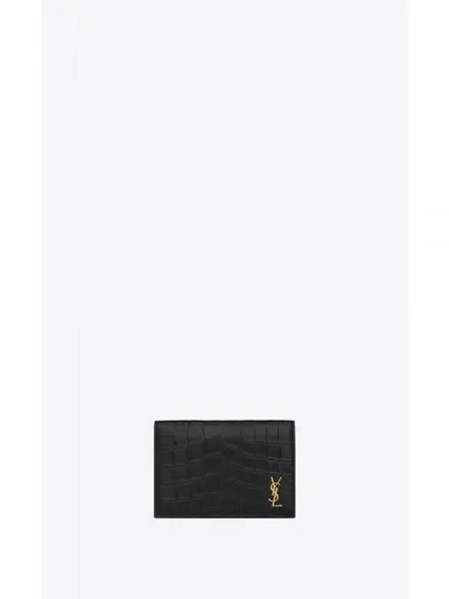 Tiny Cassandre Business Crocodile-Embossed Leather Card Wallet Black - SAINT LAURENT - BALAAN 2