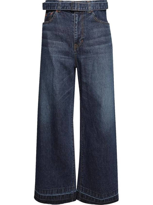 Belted Wide Jeans Dark Blue - SACAI - BALAAN 1