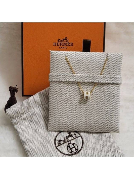 Mini Pop H Pendant Necklace Gold Blanc White - HERMES - BALAAN 2