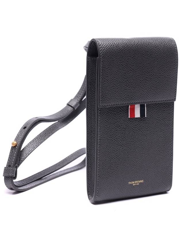 Three Stripes Strap Leather Phone Case Grey - THOM BROWNE - BALAAN 5