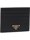 Saffiano Leather Triangle Logo Card Wallet Black Gold - PRADA - BALAAN 2