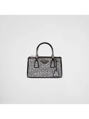 Galleria Crystal Decoration Satin Tote Bag Metal - PRADA - BALAAN 1