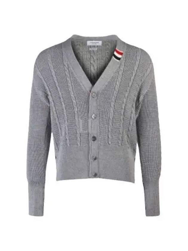 Cable Knitwear Virgin Wool Cardigan Grey - THOM BROWNE - BALAAN 2