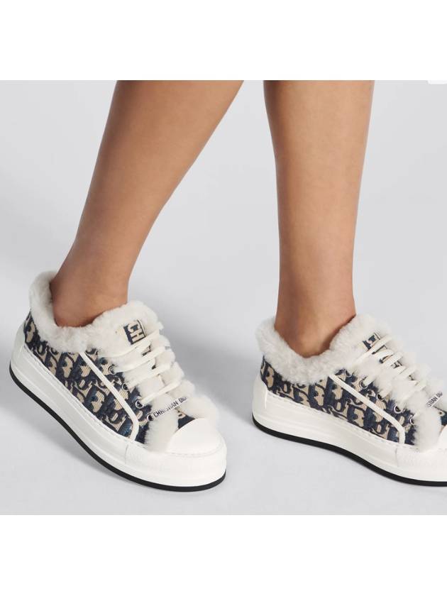 Walk'n'Dior Platform Oblique Embroidered Cotton Shearling Low Top Sneakers Deep Blue - DIOR - BALAAN 8