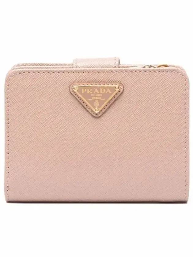 Triangle Logo Saffiano Half Wallet Pink - PRADA - BALAAN 1