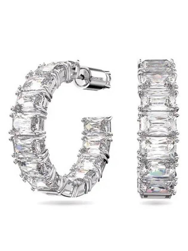 Matrix Octagon Cut Crystal Hoop Earrings Silver - SWAROVSKI - BALAAN 3