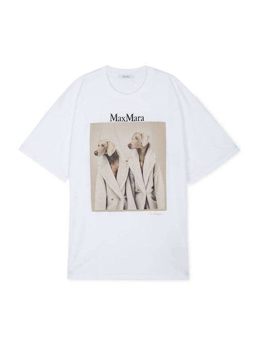 Women's Tacco Print Logo Cotton Short Sleeve T-Shirt White - MAX MARA - BALAAN 1