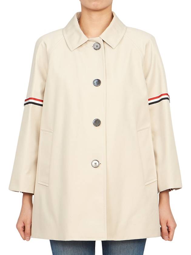 Waterproof Cotton Twill Striped Armband Cropped Car Coat Khaki - THOM BROWNE - BALAAN 4