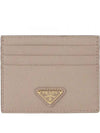 Saffiano Triangle Logo Card Wallet Beige Pink - PRADA - BALAAN 2