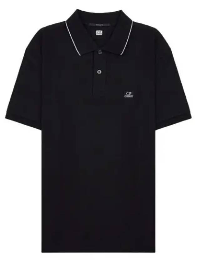 Stretch Piquet Regular Striped Collar Polo Shirt Black - CP COMPANY - BALAAN 2