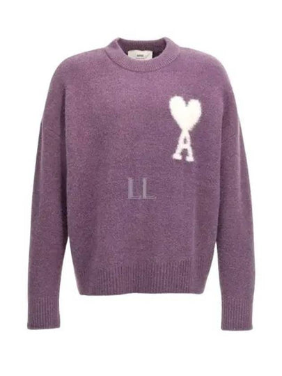 Intarsia Logo Crewneck Knit Top Lilac - AMI - BALAAN 2