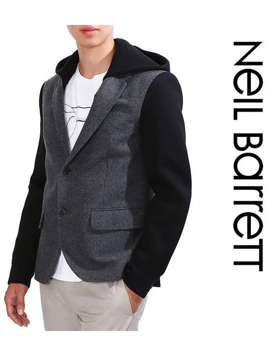 Men's Button Wool Hooded Jacket Gray - NEIL BARRETT - BALAAN.