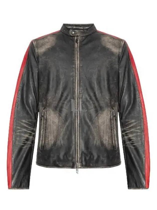 L Renn Contrasting Stripes Leather Jacket Black - DIESEL - BALAAN 2