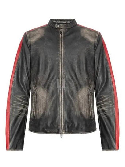 L Renn Contrasting Stripes Leather Jacket Black - DIESEL - BALAAN 2