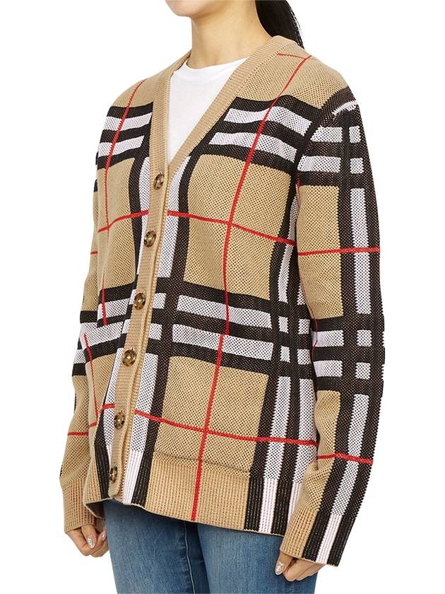 V-Neck Checked Technical Cotton Cardigan Archive Beige - BURBERRY - BALAAN 3