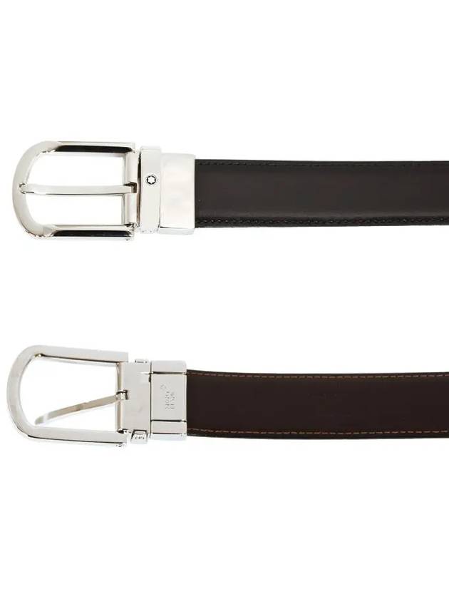 Round Buckle 30mm Reversible Leather Belt Black Brown - MONTBLANC - BALAAN 3