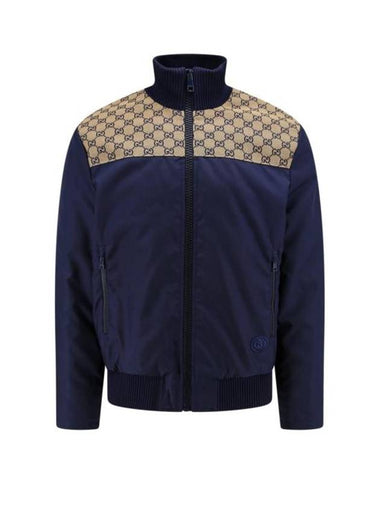 Interlocking G Nylon Canvas Zip Up Jacket Navy - GUCCI - BALAAN 1